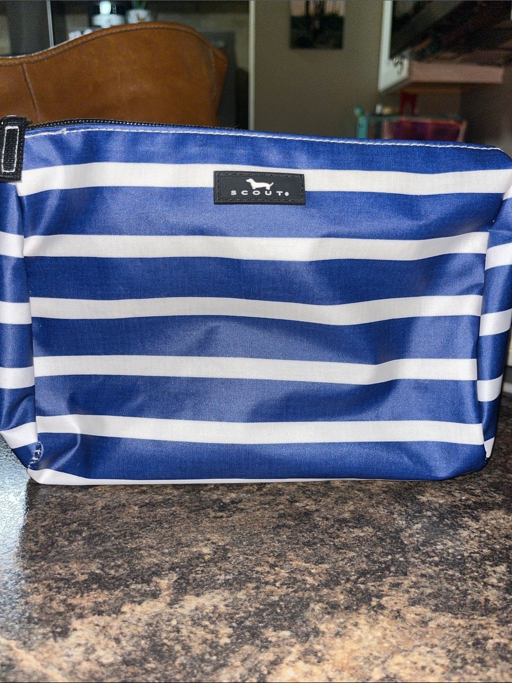SCOUT Navy and White Striped Cosmetic Travel Toiletry Bag
